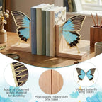 Decorative Butterfly Bookends Wooden Acrylic Butterflys Bookend Modern Bookshelf Decor Accent Book Stopper Decor for Home Farmhouse Shelves Office Lover Gift(Blue Butterfly) - style: Blue Butterfly