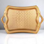 Alisveristime 2-Person Rectangular Metal Serving Tray – Ottoman Motif, (14.6" x 9", 13.1 oz) (Gold)