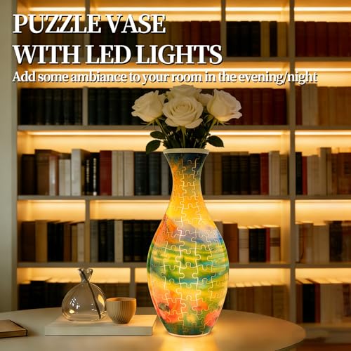 3D Puzzles Vase for Adults, Crafts for Adults, 160 Pieces Plastic DIY Unique Flower Vase with LED Light House Warming Gift Birthday Gifts for Flower Arrangements and Home Decor (Mountains) - color: Mountain and Flower