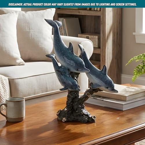 Dolphin Statue - Triple Dolphins Swimming Figurine Coastal Home Decor Tabletop Collection (Aqua) - color: Aqua