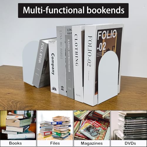 MerryNine Metal Book Ends, 4 Pack White Bookends for Shelves, Book Holder for Heavy Books, Book End for Kids Books, Decoration Bookend for Home Office - color: White