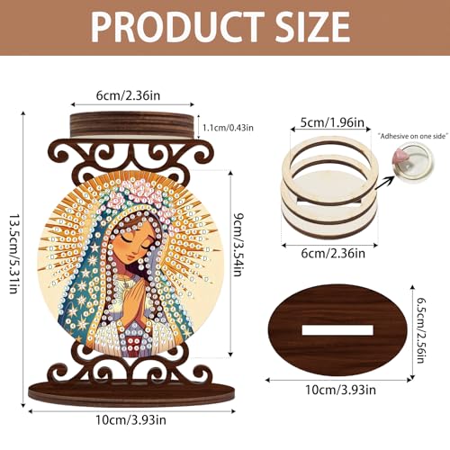 Diamond Art Painting Candlestick Holder Kits, Goddess DIY Shaped Crystal Diamond Art Painting, Woodiness Candle Holder for AromaRelax & Home Decor, Christmas Halloween Ornaments (Double-Sided) - color: Blessed Mary
