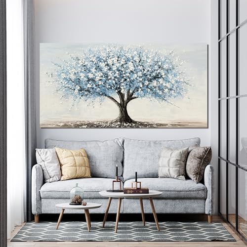 Canvas Wall Art Decor Large Tree of Life Wall Art Decorations Canvas Art Wall Decor Wall Art Pictures for Living Room Vintage White Blue Wall Art Prints Artwork for Walls Bedroom Office Decor 24"X48" - color: XY-01J, size: 48"L x 24"W
