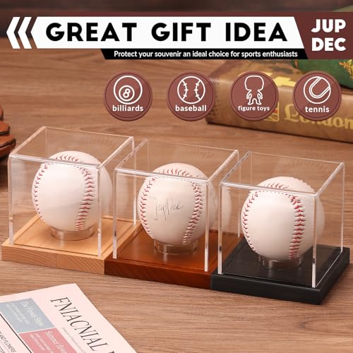 JupDec Baseball Display Case - Clear Cube Baseball Holder with Wooden Base, Autograph Stand Box for Single Ball, Acacia Wood, Brown, 1 Pack - size: 1 Pack