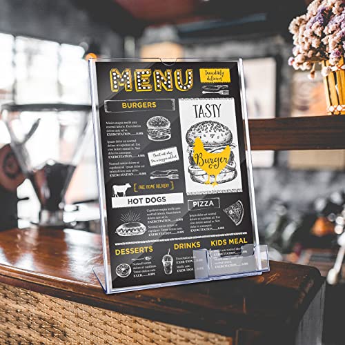 Vicenpal Acrylic Flyer Stand Sign Holder with Business Card Holder 8.5 x 11 Clear Brochure Display Stand with Business Card Pocket for Magazine Pamphlet Booklets Menu Desktop(2 Pcs)