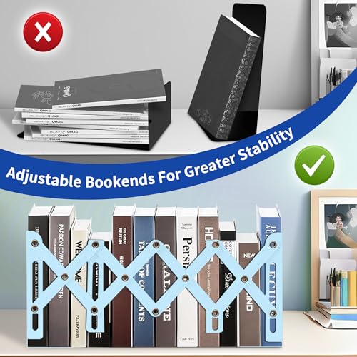 Cookbook Bookends, Kitchen Bookends, Adjustable Metal Book Ends for Shelves Decorative, Unique Design for Heavy Books, Non-Skid Book Holder for Kitchen Housewarming Cooking Lover Gifts (Blue 1) - color: Blue 1