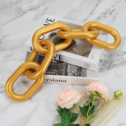 HMASYO Golden Wood Chain Link Decor, 5-Link Wooden Decorative Chain Home Decor Accents, Coffee Table Decor, Shelf Decor Aesthetic, Modern Bookshelf Table Decorative Objects for Living Room - color: Gold, size: 22"D x 3.9"W