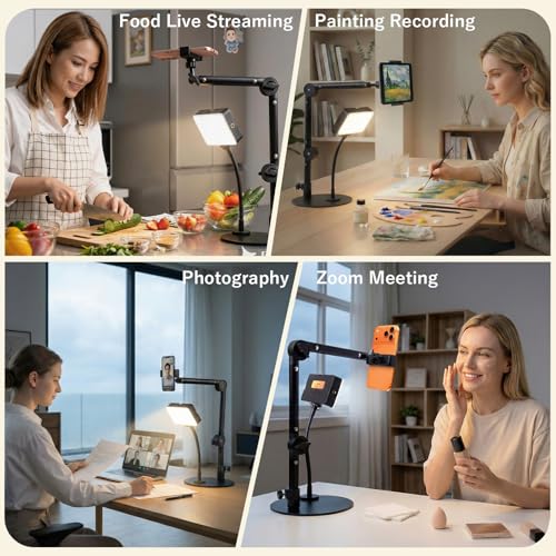 Yoobao Overhead Phone Mount for Desk, Selfie Light with Desk Mount, Rechargeable Selfie Light with Phone Holder for Video Recording, Meeting, Live Streaming TikTok YouTube