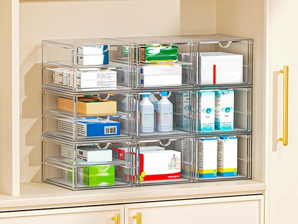 caktraie Acrylic Makeup Organizer, 4 Pack Drawer Organizer - Transparent Desktop Storage for Cosmetics, Office Supplies & More - Clear Organizers for Home & Office Use - size: 6 Drawers