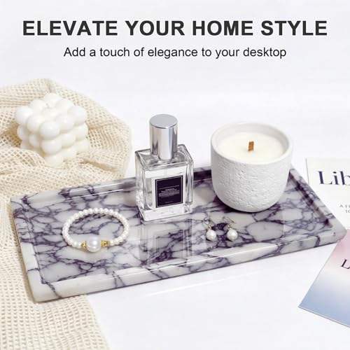 Natural Marble Decor Tray - Hand-Polished Luxury Organizer for Vanity, Bathroom | Cosmetics Perfume Jewelry Display Tray (Calacatta Violet, 12" x 8" x 0.7") - color: Calacatta Violet, size: 12" x 8" x 0.7"