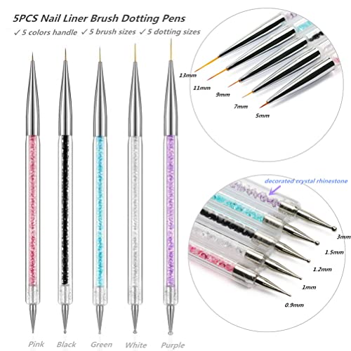 FULINJOY 5PCS Dual Tipped Nail Art Sculpture Pen & 5PCS Nail Dotting Pens with Liner Brushes - size: 5 Sculpture Pens + 5 Dotting/Liner Pens