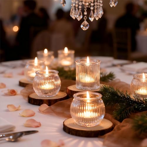 NITIME 12pcs Assorted Votive Candle Holders for Wedding Decor, Clear Ribbed Tea Lights Candle Holder, Glass Candle Holder for Table Centerpiece, Party and Holiday Decorations - color: Clear