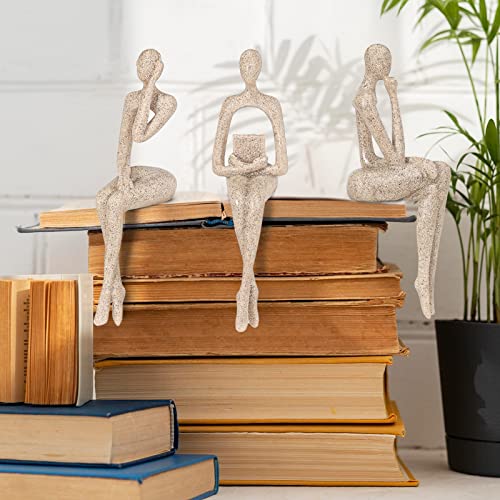 BMLCGJ Thinker Statue Gold Decor Abstract Art Sculpture, Golden Resin Collectible Figurines for Home Living Room Office Shelf Decoration,Great Gifts Ideas (Sitting Posture-Sandstone) - color: Sitting Posture--sandstone