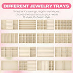 Landical 32 Pcs Jewelry Tray Velvet Stackable Jewelry Organizer Trays Drawer with Divider Earring Ring Necklace Display (Beige)