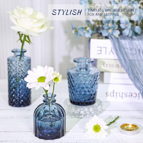 SUPMIND Glass Bud Vase Set of 12, Small Blue Flower Vases for Centerpieces in Bulk, Mini Vintage Vase for Wedding, Home,Table Decoration - color: Blue, size: 12Pcs