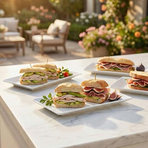 12" Serving Platters Set of 4, White Rectangular Plates, Ceramic Serving Tray, Stackable Large Party Plates for Appetizer, Dessert, Steak, Sushi, Housewarming Gift, Oven Dishwasher Safe - color: 12inch