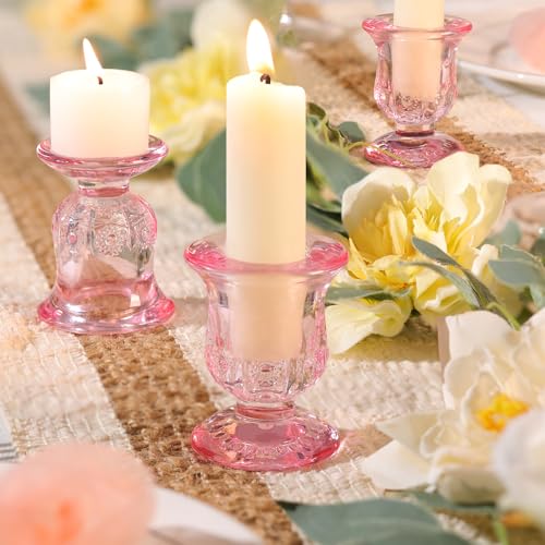 10pcs Pink Candlestick Holders, Glass Taper Candle Holders for Table Centerpiece Decor, Wedding, Valentine's Day, Mother's Day, Party Gift - color: Pink
