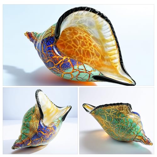 QFkris 8.4" Glass Conch Figurines, Hand Blown Seashell Art Figurine, Crystal Glass Paperweight, Home Decor Collectible Statue - color: Brown