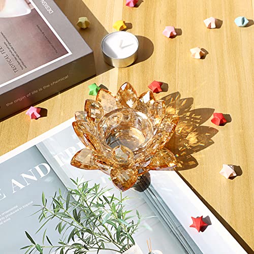 OwnMy Crystal Lotus Flower Tea Light Holder Lotus Petals Votive Candle Holder, Crystal Flower Tealight Candle Stand Candle Lamp for Wedding Table Centerpiece (Champagne Gold) - color: Champagne Gold