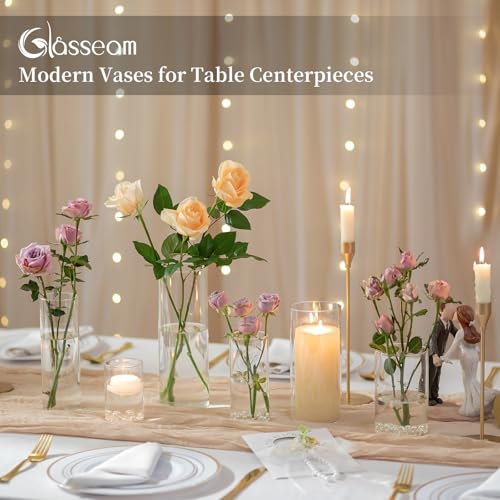 Glasseam Hurricane Glass Candle Holders: 30 Pcs Cylinder Glass Pillar Candle Holder Set for Table Centerpiece Clear Cylinder Vase Bulk Hurricane Vases for Centerpieces Wedding Party Christmas Decor - color: 30