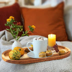 Yaomiao 4 Pcs Acacia Wooden Serving Tray Oval Shaped Rustic Wood Plates Large Decorative Natural Tray Serving Platter for Food Charcuterie Cheese Dish Bread Fruit Kitchen(16 x 10 Inch) - size: 16 x 10 Inch