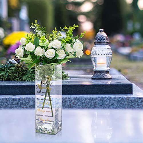 Hoolerry Botanical Theme Memorial Glass Vase with Sympathy Verse, Clear, Rectangular, 3.15 x 3.15 x 9.84 Inches, Decorative Flower Vase for Funeral, Memorial Parties, Table Top Centerpiece