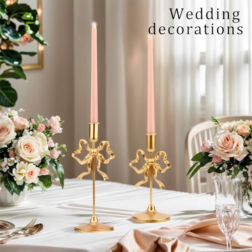 Gold Bow Tie Candle Holders, Vintage Brass Candlestick Holders for Pillar Candles, Halloween & Christmas Table Decor, Gothic Centerpiece for Dining Table, Housewarming Gifts