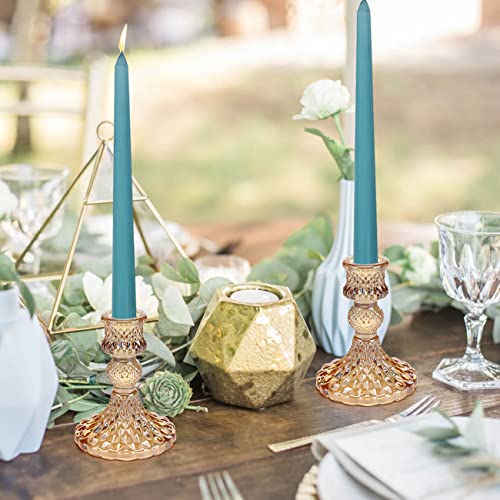 DARJEN Candlestick Holders Set, 12Pcs 4" H Taper Candle Holders Bulk, Glass Candle Holders for Wedding, Festival, Party & Windowsill Decor, Gold - color: Gold Dimond Pattern