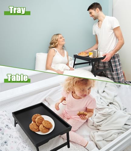Youpehom Bed Tray Table with Folding Legs,Bamboo Breakfast in Bed for Kitchen Serving Tray,Sofa,Used As Laptop Desk Snack Breakfast Tray (Black, Large) - color: Black, size: Large