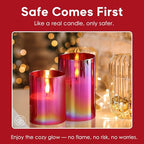 Eywamage Red Glass Flameless Pillar Candles with Remote, Flickering Christmas Battery LED Candles Holiday Decor Set of 3 - color: Red