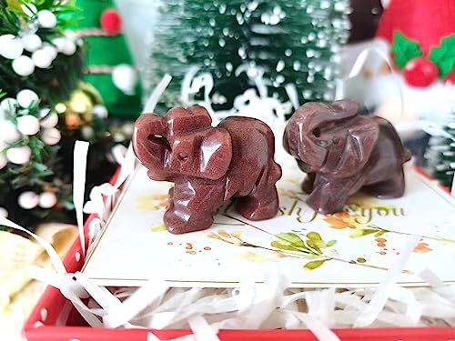 QINJIEJIE Crystals Elephant Decor Cherry Quartz Cute Desk Stones Statue Polished Natural Gemstones Luck Decoration Home Room Office Pocket Figurine Meditation Spiritual Gem Gift for Women - color: Cherry Quartz