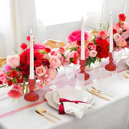 Glass Candlestick Holder,Striped Taper Candle Holders,Set of 6 Candle Stand for Table Centerpieces, Home Decor,Weddings,Festival and Parties (Red Stripe Pattern) - color: Red Stripe Pattern