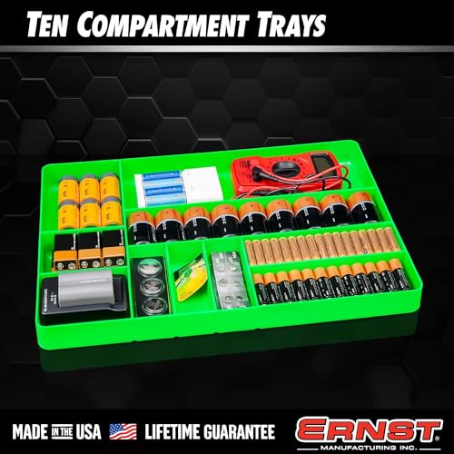 Ernst Manufacturing 10 Compartment Drawer Organizer: Heavy Duty Stackable Tray for Automotive Garage Tool Organization - Low-Profile Toolbox Storage - Nuts and Bolts, Tools, Parts, Easy to Clean - Red - color: Red, size: 10-Compartments