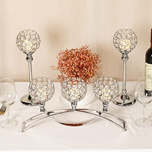 Silver Crystal Candle Holders Decorative Arch Candelabra 3-Arm Candlesticks Holder & 2 Glass Holders Table Centerpiece, Wedding, Party, Anniversary - color: Silver