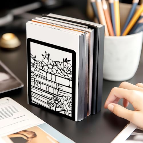 Flowers and Books Thickening Iron Metal Bookends for Shelves, Literary Flavor Book Ends Decorative Books for Home and Office Book Display, Desk Organizer Bookend for Library Decor - style: Flower