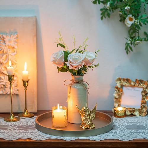 Hanobe Decorative Tray for Coffee Table: Round Champagne Gold Tray for Home Decor - 11.8" Modern Circle Candle Holder Plate for Living Room - color: Champagne Gold