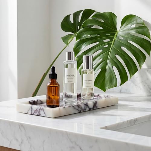 Luxury Viola Marble Tray, 9.8"x5.9" Marble Vanity Tray for Countertop Bathroom Kitchen Dresser, Natural Stone Tray for Jewelry Perfume Home Decor, Decorative Catchall Tray - color: Calacatta Viola, size: 9.8" x 5.9" x 0.9"