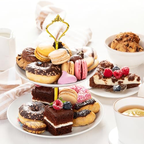Lucky Will White Tiered Dessert Serving Tray for Kid's Party Supplies Favors 3 Tier Cupcake Cake Stand for Birthday Tea Afternoon Halloween Christmas Candy Bar - color: White
