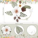 3D Metal Flower Wall Decor - 13.78'' Gold Circle Floral Wall Art with Green Tropical Leaves and Butterflies, Modern Boho Rustic Hanging Sculpture for Living Room Bedroom Bathroom Entryway Kitchen - style: Stylish Style