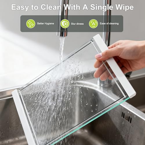 Tempered Glass Cutting Board with Juice Groove - 16x12 Inch Kitchen Cutting Board with Silicone Non-Slip Feet, Easy to Clean & Dishwasher Safe - Ideal for Vegetables, Fruits, Bread, Meats (White) - color: White