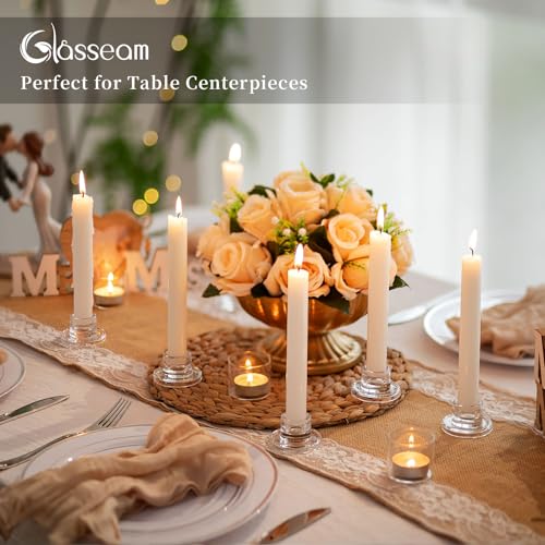 Glasseam Glass Tapered Candlestick Holders: 10Pcs Small Taper Candle Holders Bulk Clear Candle Sticks Holder Decor Short Modern Candle Holder for Table Centerpiece Wedding Christmas Dinner Party - color: Clear