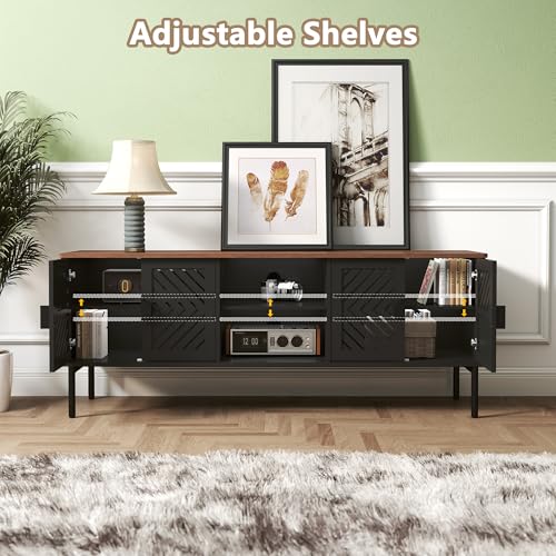 ARTPOWER 63" Modern TV Stands for Living Room, Long Entertainment Center with Storage, TV Console for 55 60 65 70 Inch TV, Bedroom TV Cabinet with Doors, Wood Media Console, Television Stand, Black - color: Black
