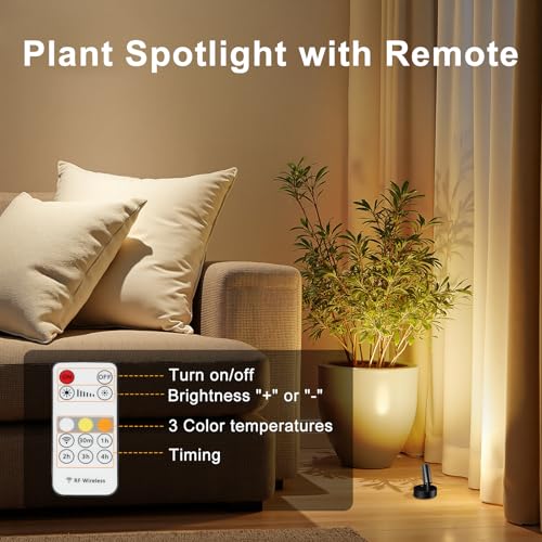 Kimjo Spot Lights Indoor, 4000mAh Rechargeable Battery LED Spotlight Indoor with Remote, Wireless Picture Lights with Timer Dimmable, Uplighting for Plant, Wall Art Display - color: Black
