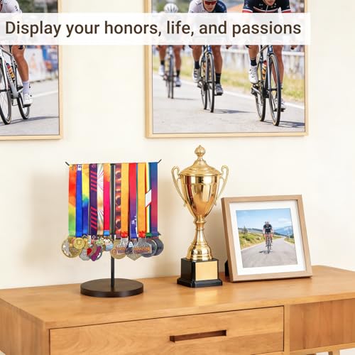 Mkono Medal Hanger Display, Metal Medal Holder, Race Award Medals Display Stand for Running, Sports, Marathon, Wrestling, Taekwondo, Wood and Iron Material, 12x16 Inches