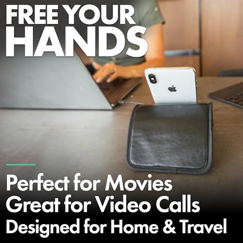 Airplane Phone Holder, Flexible Cell Phone Holder, Folding Cellphone Stand for Desk, Bed, Office, Treadmill - Airplane Gadgets for Long Travel Accessories - Plane Essentials (Vegan Leather) - color: Vegan Leather, size: Large