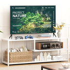 Function Home TV Stand for TVs up to 55 Inch, 3 Tier Entertainment Center, Media Console with Open Storage Shelves for Living Room Bedroom, 47” Modern TV Table with Wood Top White Metal Legs - color: 47" White