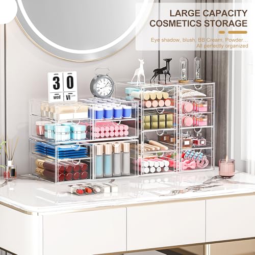 caktraie Makeup Organizer Storage With 16 Drawers, 4 Pcs Desktop Office Supplies, Desk Organizers, Clear Accessories, Dustproof Storage Drawer and for Make Up, Jewelry, Pen, Stationary - size: 16 Drawers