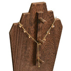 MOOCA Portable Lightweight Multiple Wooden Necklace Display Stand with 2-Row Holder, 3 Removable Displays, and Pegs on the Back, Brown Color