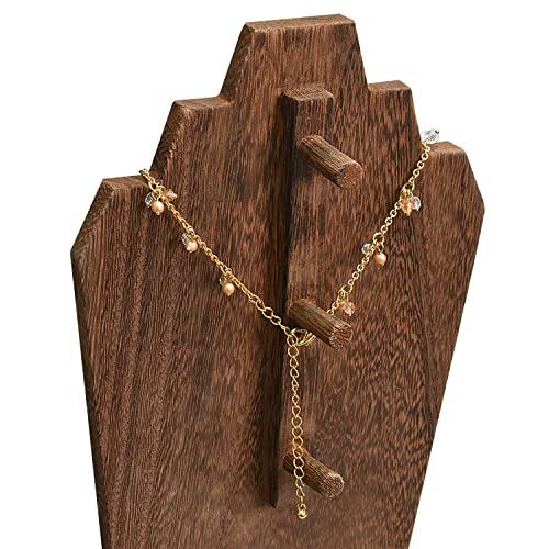 MOOCA Portable Lightweight Multiple Wooden Necklace Display Stand with 2-Row Holder, 3 Removable Displays, and Pegs on the Back, Brown Color