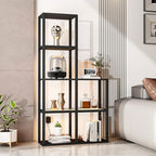 VILICK Display Shelf with LED Light Standing Floor Lamp with Glass Storage Shelves for Collectibles, 5 Tier Tall Corner Shelf Open Curio Cabinet for Living Room, Bedroom, Office, Home Decor